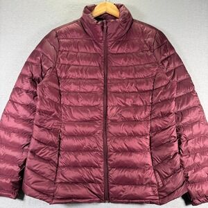 Attention Womens Down Puffer Jacket XL Lightweight‎ Quilted Burgundy Maroon